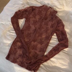 Free People Burgundy Mesh Blouse w/ Thumbholes